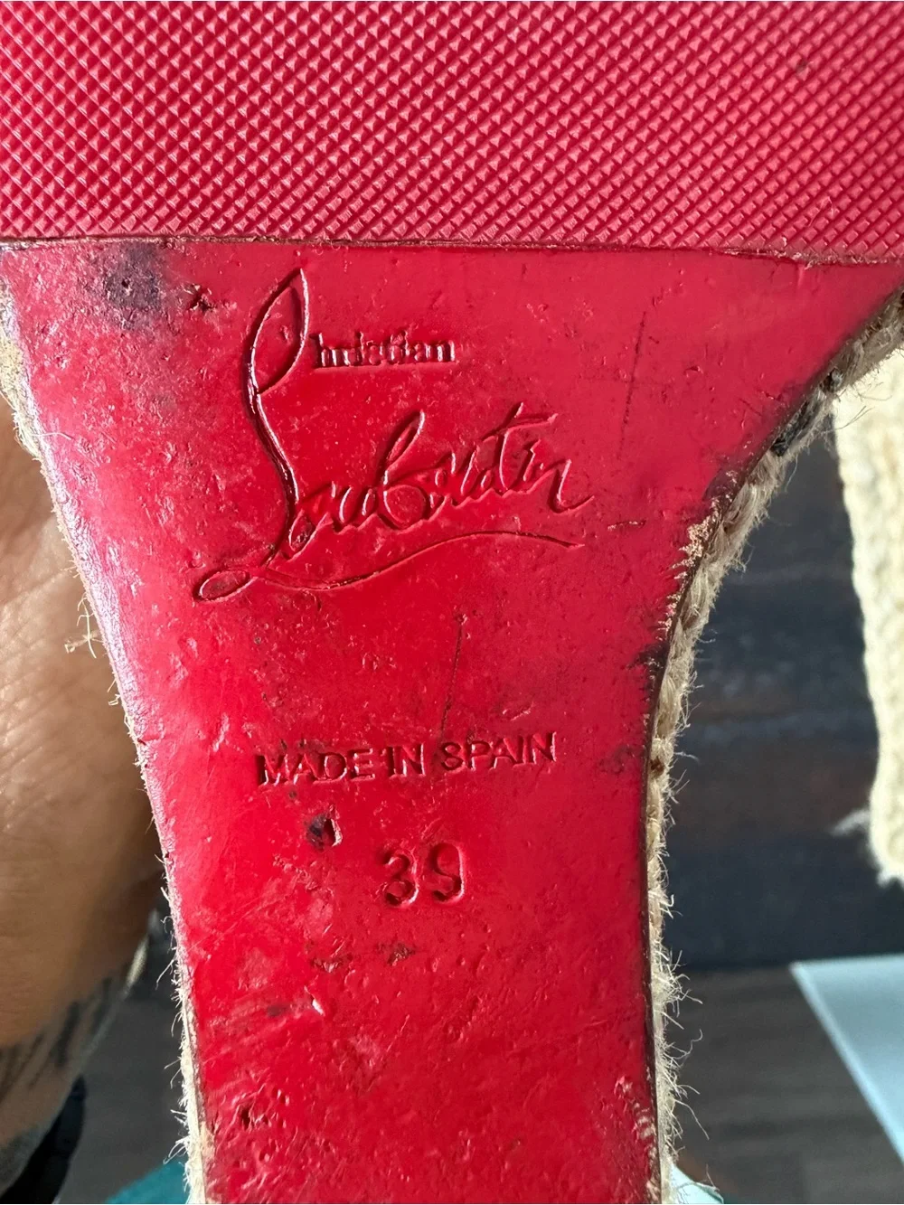 Christian Louboutin Black Canvas and Natural Espadrille Wedge Sandals